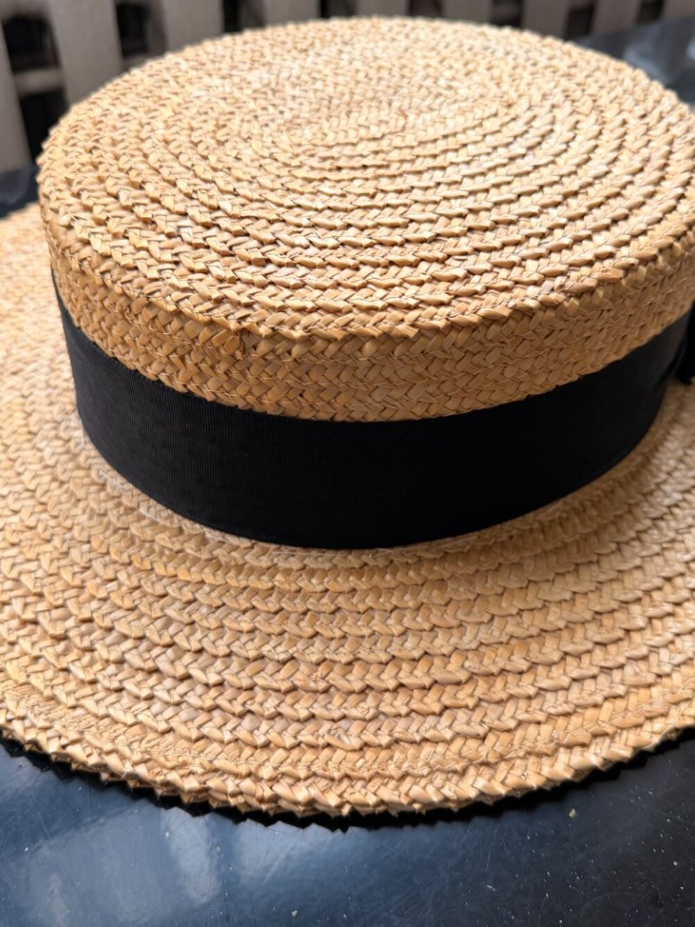Vintage Yves St. Laurent Straw Boat Hat with Ribbon - Picture 10 of 11